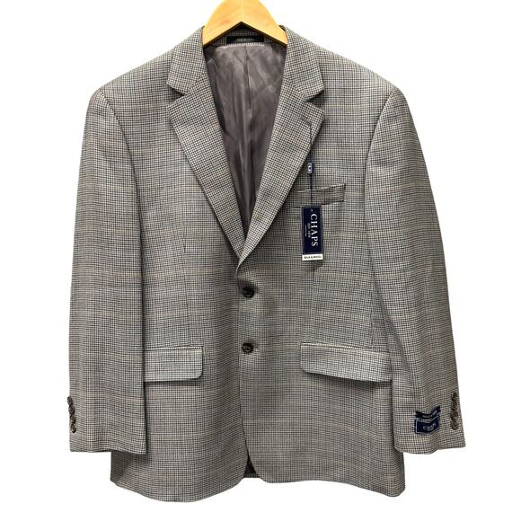 Chaps Blazer Mens 40 S Silk Wool Cooper Houndstooth Gray Sport Coat Jacket NEW - Picture 1 of 9